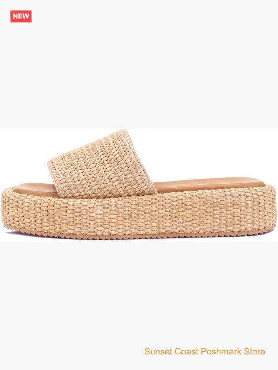 Platform Sandals Raffia Espadrille Slides Slip On Summer Beach main image 3